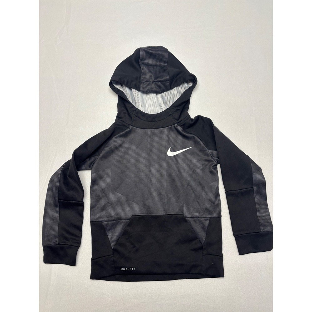 Athletic Sporty Nike Boys Size 5 Black Grey Dri-FIT Pullover Hoodie D578-023